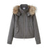 DIDDI_MODA_Cropped_Fur_Collar_Hooded_Slim_Fit_Women&