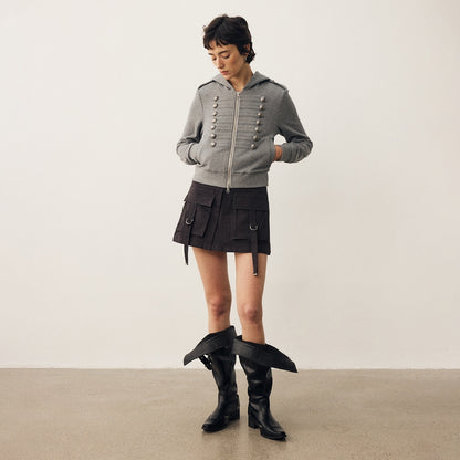 DIDDI_MODA_Cropped_Napoleon_Double_Row_Metal_Buttons_Two_Way_Zipper_Women&