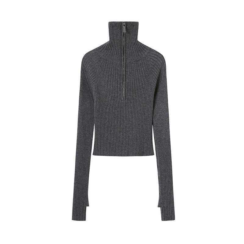 DIDDI_MODA_Cropped_Zipper_Stand_Collar_Slim_Women&
