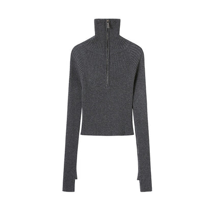 DIDDI_MODA_Cropped_Zipper_Stand_Collar_Slim_Women&