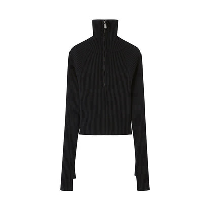 DIDDI_MODA_Cropped_Zipper_Stand_Collar_Slim_Women&