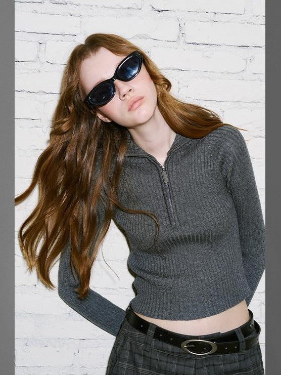 DIDDI MODA Cropped Zipper Stand Collar Slim Women&