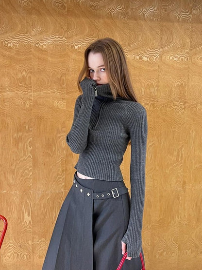 DIDDI MODA Cropped Zipper Stand Collar Slim Women&
