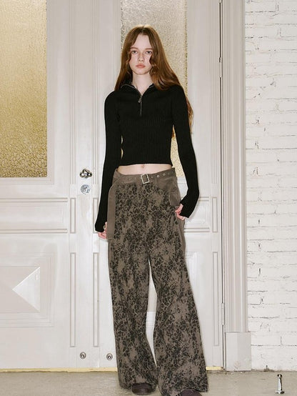 DIDDI MODA Cropped Zipper Stand Collar Slim Women&