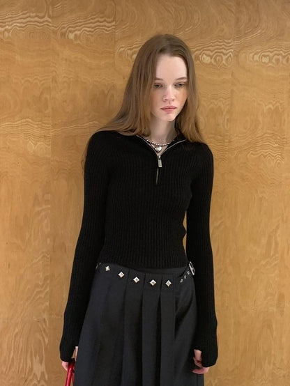 DIDDI MODA Cropped Zipper Stand Collar Slim Women&