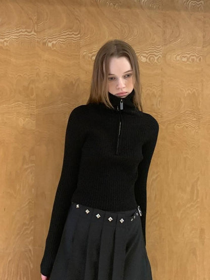 DIDDI MODA Cropped Zipper Stand Collar Slim Women&