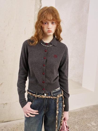 DIDDI MODA Curly Puppy Embroidered Slim Button Women&