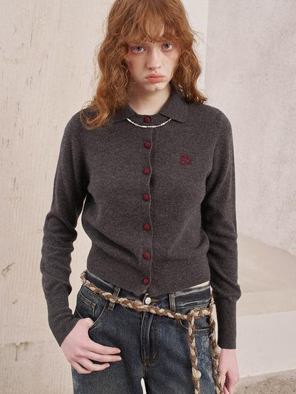 DIDDI MODA Curly Puppy Embroidered Slim Button Women&