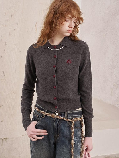 DIDDI MODA Curly Puppy Embroidered Slim Button Women&