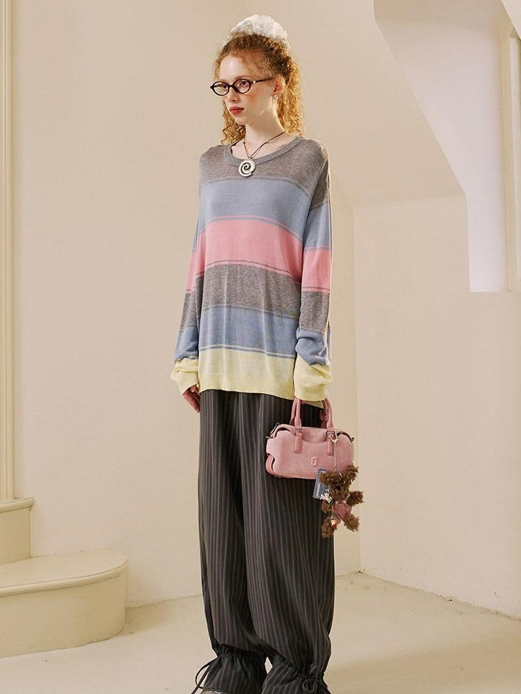 DIDDI MODA Cute Distressed Colorblock V-neck Women&