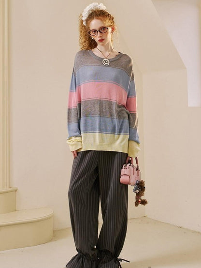 DIDDI MODA Cute Distressed Colorblock V-neck Women&