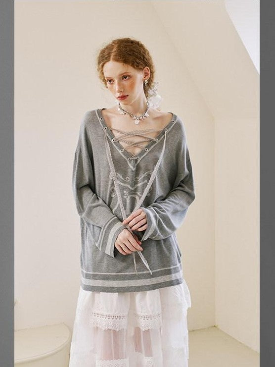 DIDDI MODA Cute Distressed Colorblock V-neck Women&