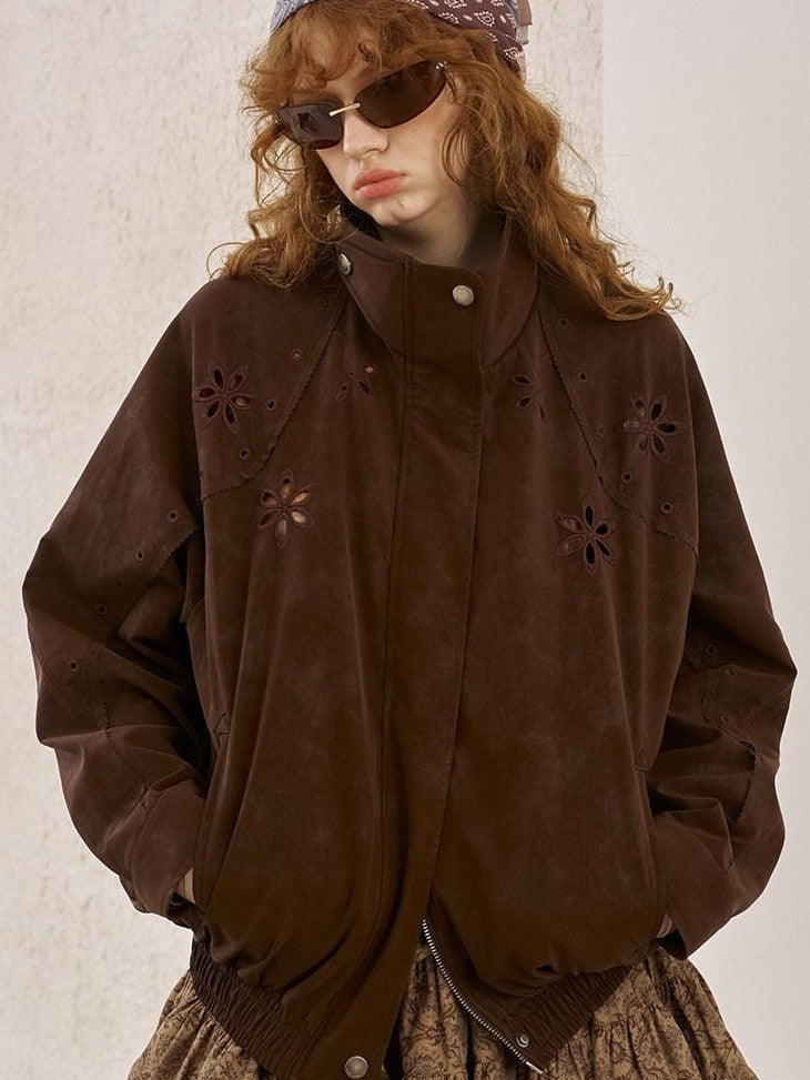 DIDDI MODA Cutout Embroidered Structured Stand Collar Relaxed Women&