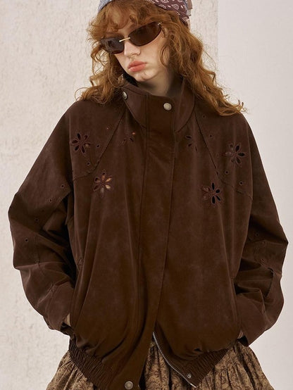 DIDDI MODA Cutout Embroidered Structured Stand Collar Relaxed Women&