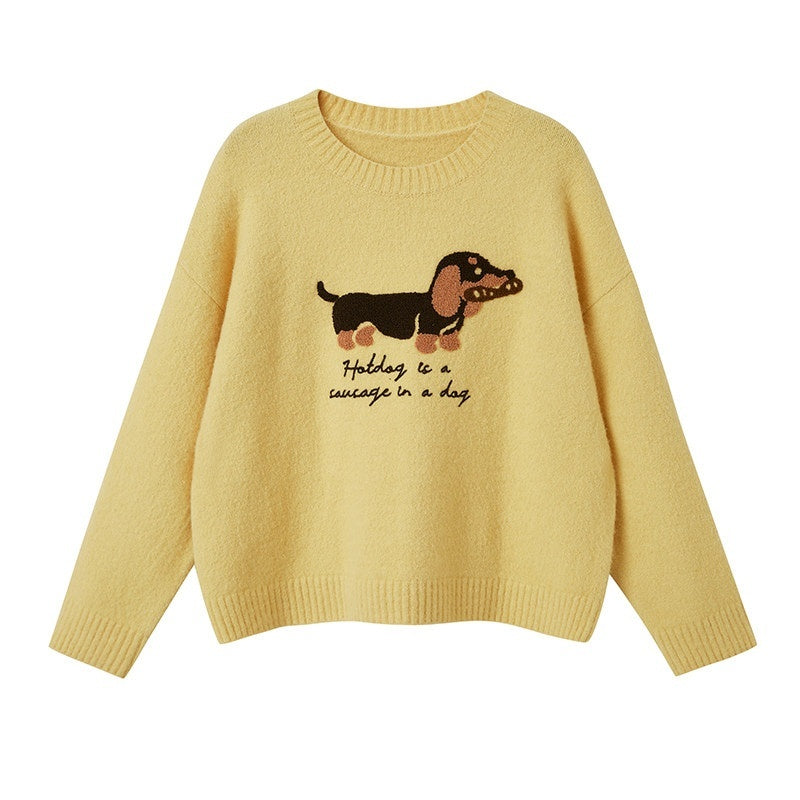 DIDDI_MODA_Dachshund_Jacquard_Loose_Long_Sleeve_Women&