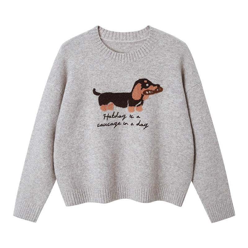 DIDDI_MODA_Dachshund_Jacquard_Loose_Long_Sleeve_Women&