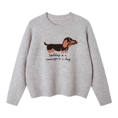 DIDDI_MODA_Dachshund_Jacquard_Loose_Long_Sleeve_Women&