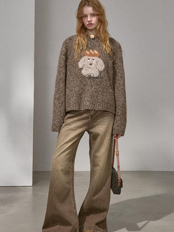 DIDDI MODA Dachshund Jacquard Loose Long Sleeve Women&