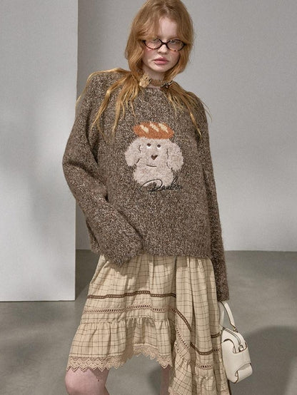 DIDDI MODA Dachshund Jacquard Loose Long Sleeve Women&