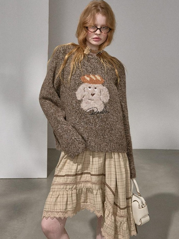 DIDDI MODA Dachshund Jacquard Loose Long Sleeve Women&