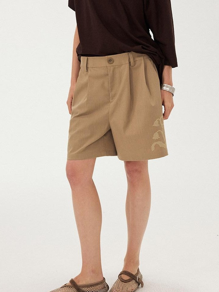 DIDDI MODA Desert Brown Embroidered Pleated Wide Leg Women&