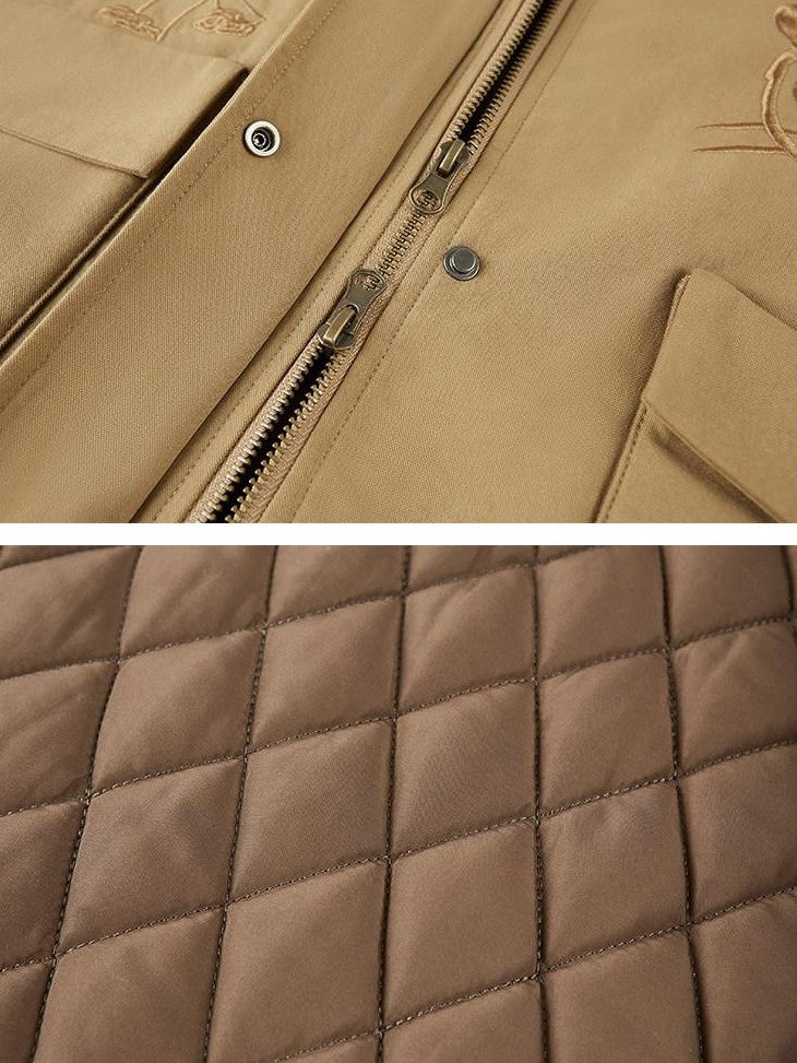 DIDDI MODA Detachable Fur Collar Cartoon Embroidery Women&