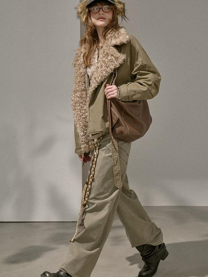 DIDDI MODA Detachable Fur Collar Parka Women&