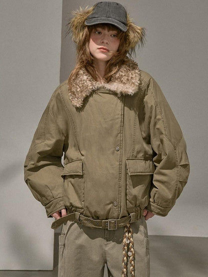 DIDDI MODA Detachable Fur Collar Parka Women&