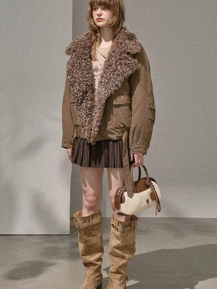 DIDDI MODA Detachable Fur Collar Parka Women&