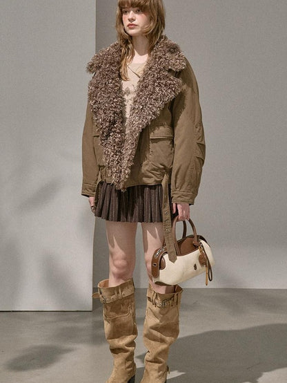 DIDDI MODA Detachable Fur Collar Parka Women&