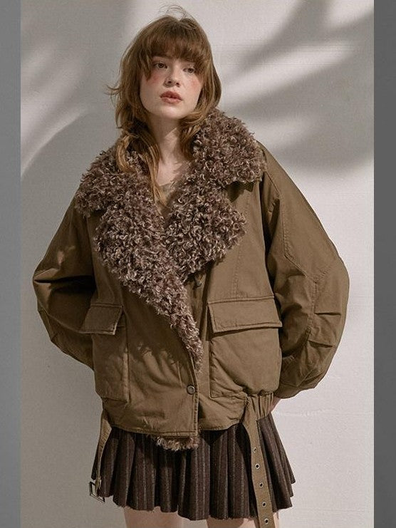 DIDDI MODA Detachable Fur Collar Parka Women&