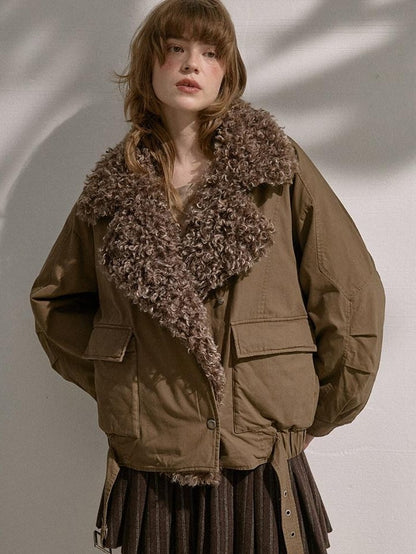 DIDDI MODA Detachable Fur Collar Parka Women&