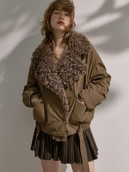 DIDDI MODA Detachable Fur Collar Parka Women&