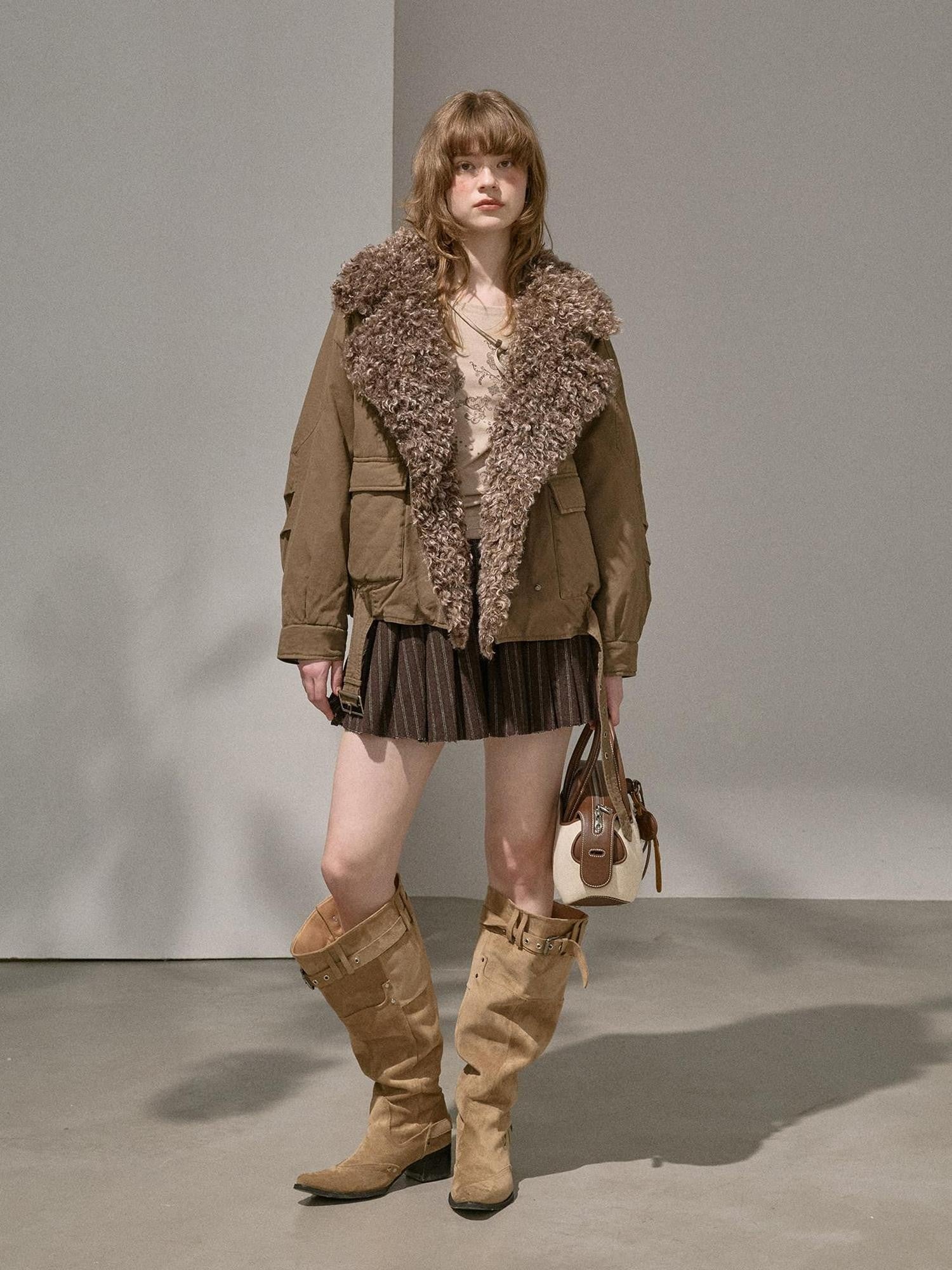 DIDDI MODA Detachable Fur Collar Parka Women&
