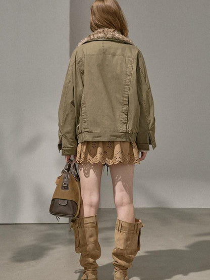 DIDDI MODA Detachable Fur Collar Parka Women&