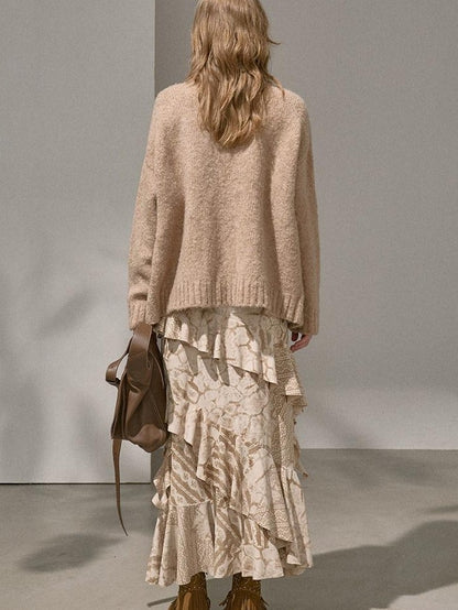 DIDDI MODA Diagonal Cut Irregular Ruffle Wave Women&