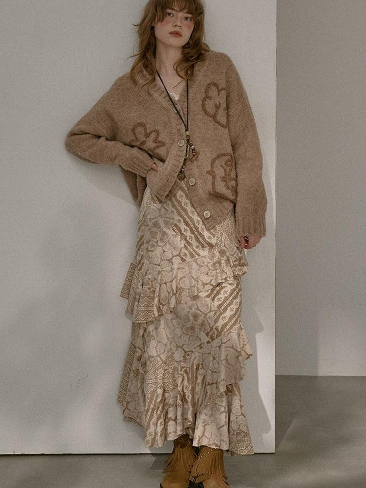 DIDDI MODA Diagonal Cut Irregular Ruffle Wave Women&