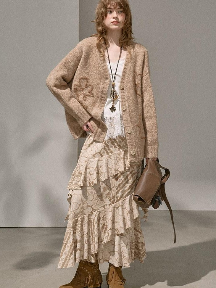 DIDDI MODA Diagonal Cut Irregular Ruffle Wave Women&