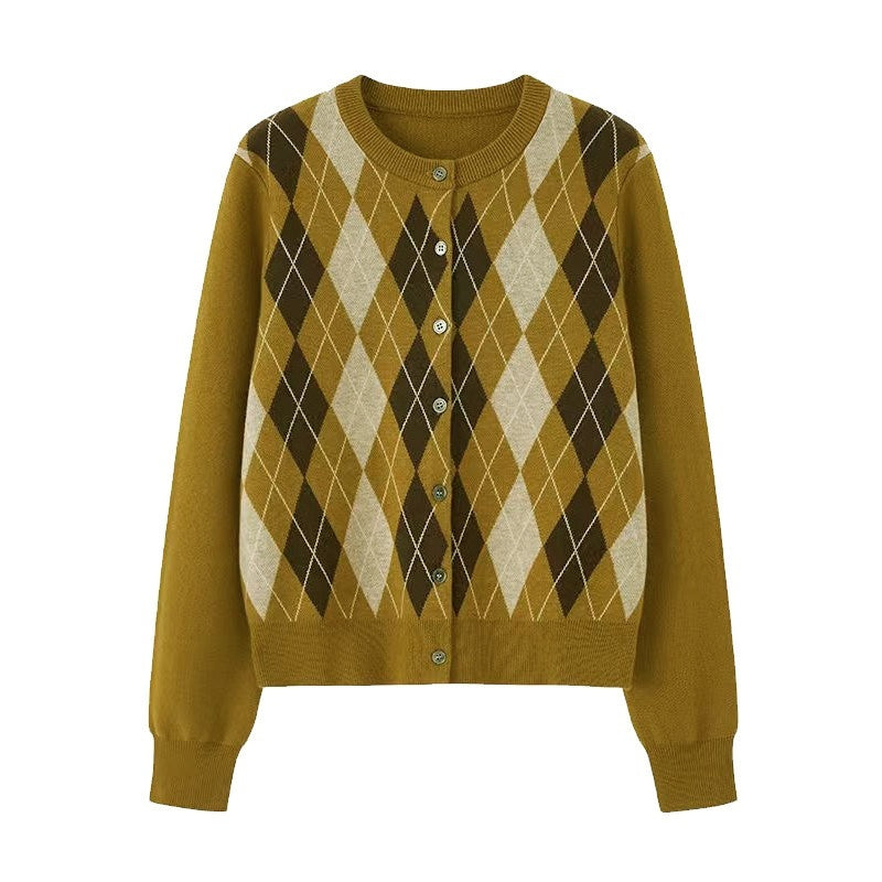 DIDDI_MODA_Diamond_Single_Row_Button_Long_Sleeve_Cardigan_Women&
