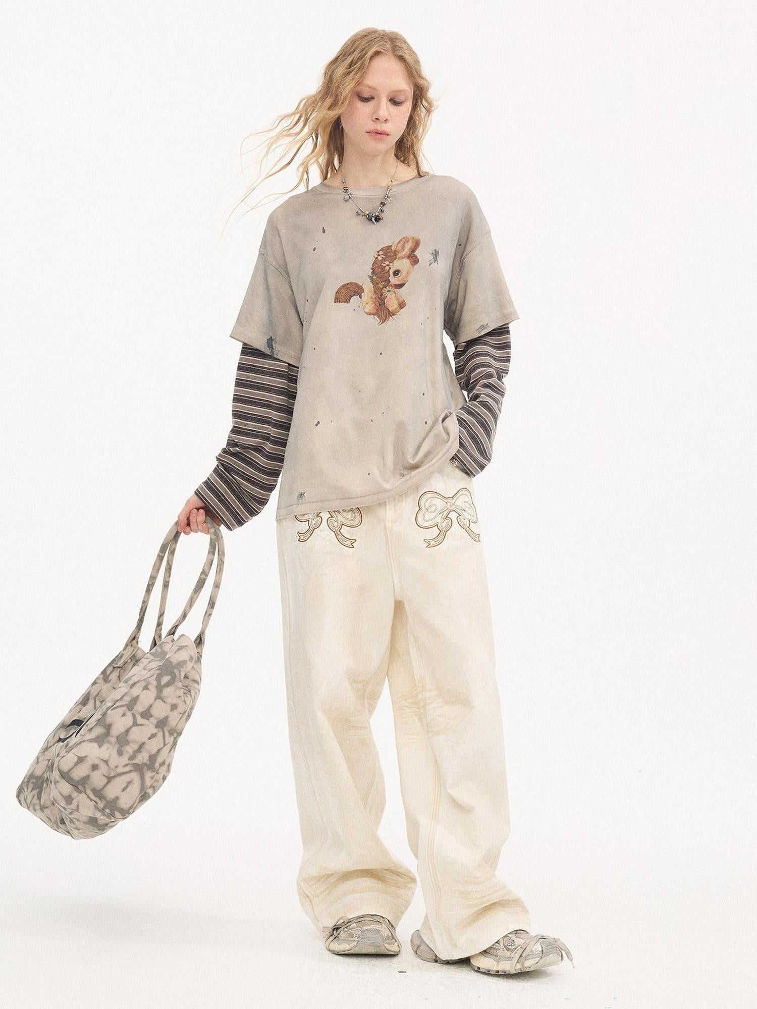 DIDDI MODA Dirty Gray Animal Print Spliced Women&
