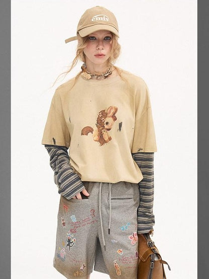 DIDDI MODA Dirty Gray Animal Print Spliced Women&