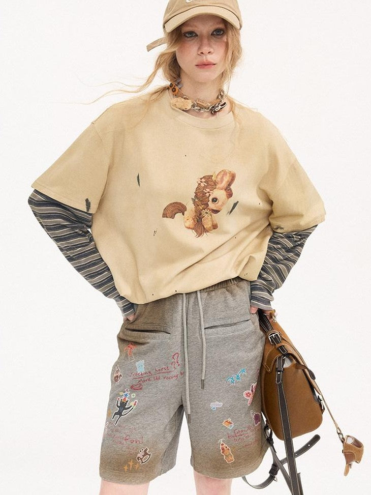 DIDDI MODA Dirty Gray Animal Print Spliced Women&