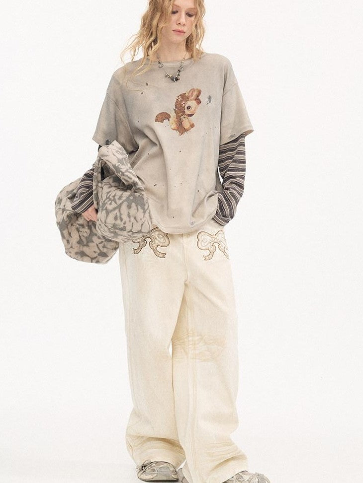 DIDDI MODA Dirty Gray Animal Print Spliced Women&
