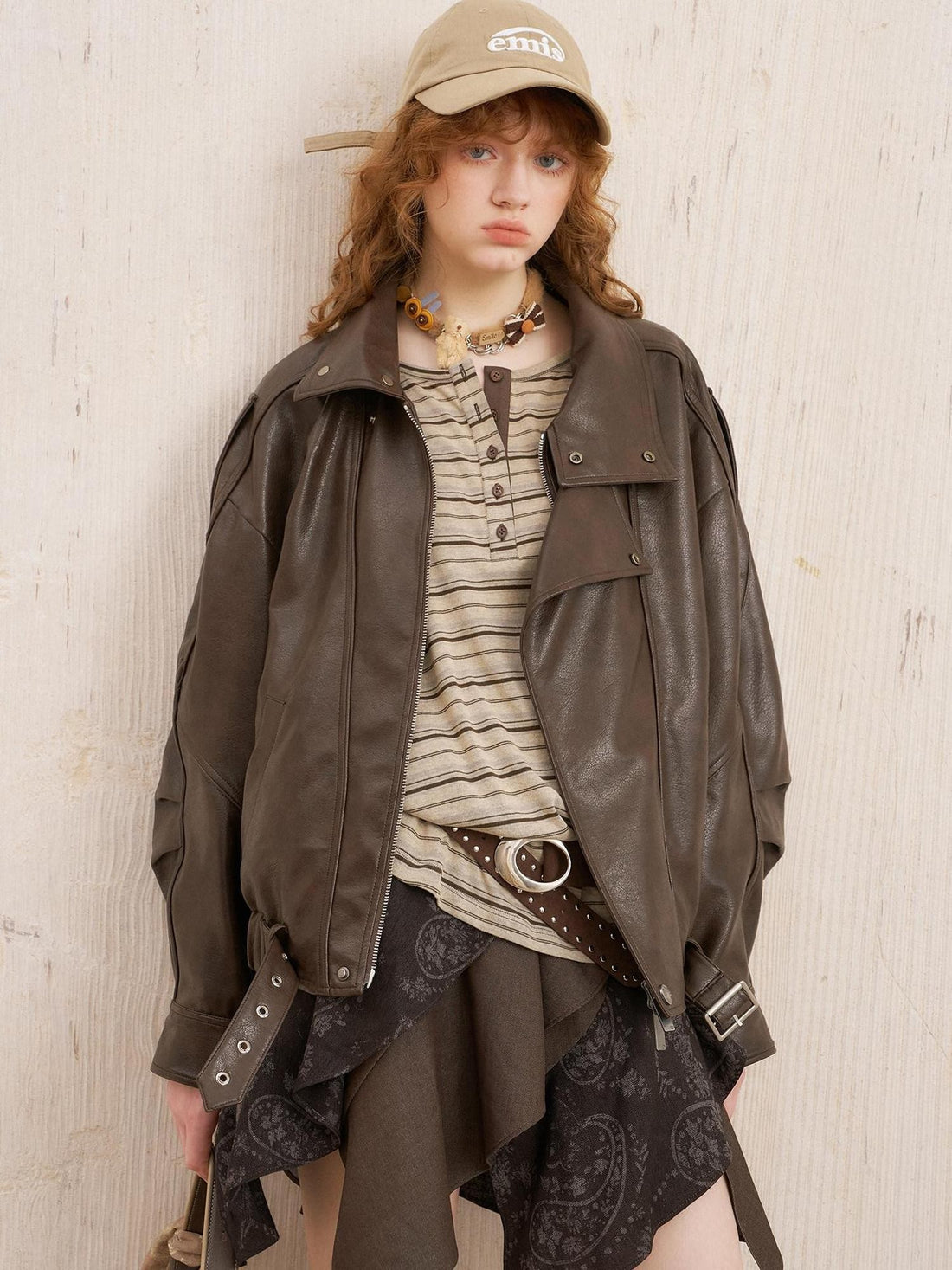 DIDDI MODA Distressed Cropped Striped Panel Biker Women&