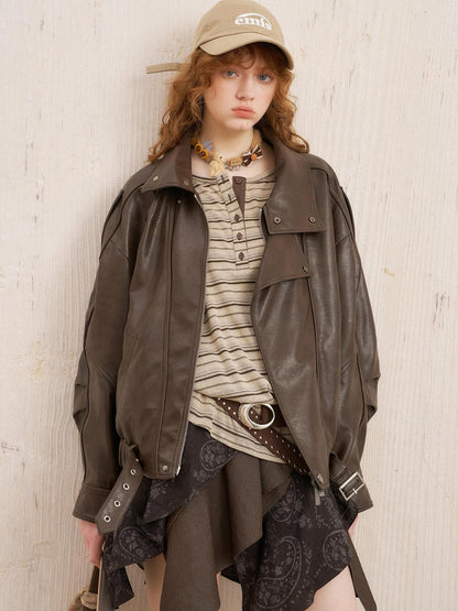 DIDDI MODA Distressed Cropped Striped Panel Biker Women&