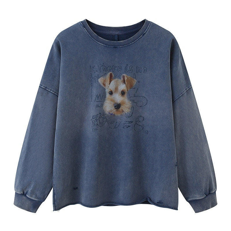 DIDDI_MODA_Distressed_Text_Puppy_Washed_Loose_Oversized_Women&