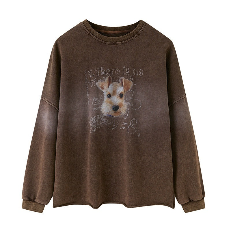 DIDDI_MODA_Distressed_Text_Puppy_Washed_Loose_Oversized_Women&