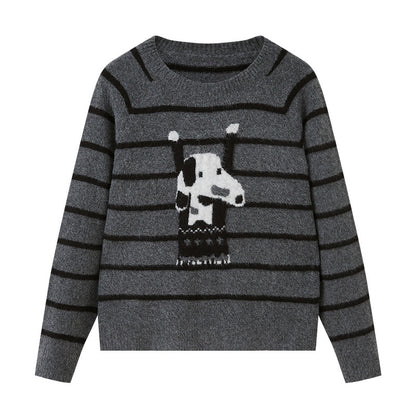 DIDDI_MODA_Dog_Jacquard_Striped_Crewneck_Oversized_Long_Sleeve_Women&