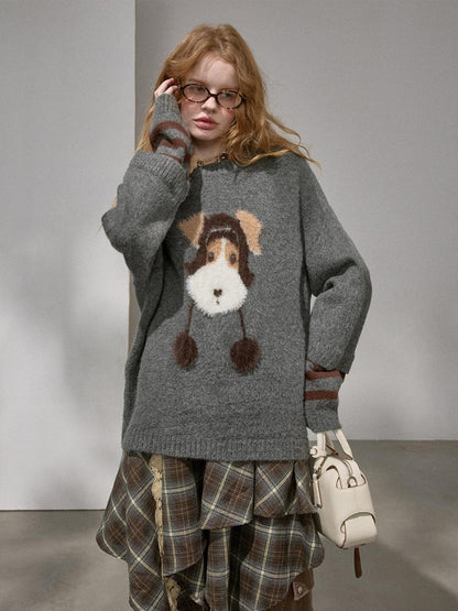 DIDDI MODA Dog With Hat Faux Layered Loose Fit Women&