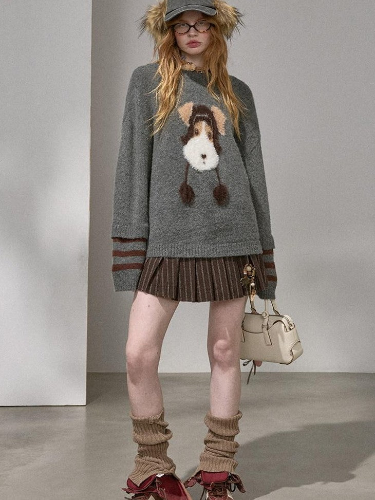 DIDDI MODA Dog With Hat Faux Layered Loose Fit Women&